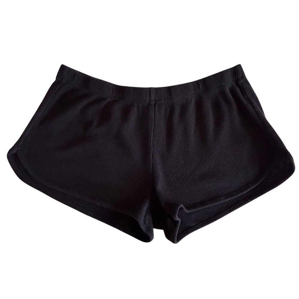 Bozzolo Lounge Shorts Womens Size L Black Ribbed Knit Pull-On Elastic